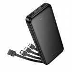 Akupank Hoco 10000 mAh 2A nelja sisseehitatud kaabliga USB A + USB C + Lightning + Micro USB J163 must