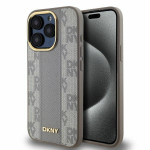 DKNY Leather Checkered Mono Pattern MagSafe iPhone 15 Pro Max &Uuml;mbris - Beige