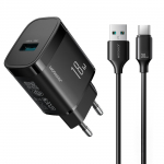 Joyroom JR-TF4 18W seinalaadija 3A USB-A - USB-C 1m kaabliga must