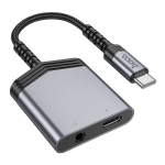 Adapteris Hoco (LS39) i&scaron; USB-C į (USB-C; 3,5mm) juodas