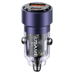 USAMS Automobilinis įkroviklis C39 USB+USB-C 60W Fast Charge violetinis CC208CC02 (US-CC208)