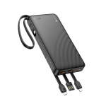Akupank Hoco 10000 mAh 2A nelja sisseehitatud kaabliga USB A + USB C + Lightning + Micro USB J146 must