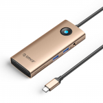 Orico PW11 8-in-1 USB-C dokkimisjaam 2x USB-A 3.0 1x USB-C PD 100W 1x HDMI 4K 60Hz 1x microSD/SD 1x RJ45 Gigabit Ethernet 1x 3.5mm heli - roosa kuld