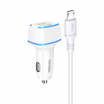 KAKU automobilinis įkroviklis KSC-528 Shengyu - 2xUSB - 2,8A su USB į Micro USB baltas