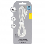 "Blavec" kabelis "Candy" pintas - USB į "Lightning" - 2,4A 1 metras "Apple CarPlay" (CCA-UL24W10), baltas