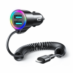 Car laadija Joyroom JR-CL25, 2x USB + Lightning kaabel (must)