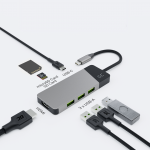 žalias CELL HUB USB-C ADAPTER GC CONNECT 7W1 (3XUSB 3.1, HDMI 4K 60HZ, USB-C PD 85W, MICROSD/SD)