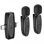 Hoco L15 juhtmevaba rev&auml;&auml;ri mikrofon Lightning / USB-C, 2 tk, must