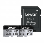 Lexar High-Performance Silver Plus microSDXC 2x64GB m&auml;lukaartide komplekt + adapter