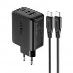 Acefast 2in1 wall Laadija 2x USB-C / USB-A 65W, PD, QC 3.0, AFC, FCP (set with USB-C 1.2m kaabel) must (A13 must)