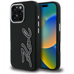 Karl Lagerfeld FW Grained Signature Logo &Uuml;mbris iPhone 16 Pro Max - must