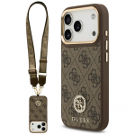 Guess 4G Strass Logo & Big Strap Metal Buttons MagSafe &Uuml;mbris jaoks iPhone 17 Pro - Brown