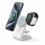 Crong MagSpot Pivot Stand kolm-&uuml;hes juhtmevaba laadija iPhone'ile, Apple Watchile ja AirPodsidele, MagSafe'iga &uuml;hilduv, valge