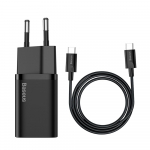 Laadija Baseus Super Si 25W USB-C + USB-C to USB-C kaabel 1.0m must TZCCSUP-L01