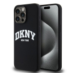 DKNY Liquid Silicone Valge Printed Logo MagSafe &uuml;mbris jaoks iPhone 15 Pro Max - must