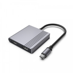 Gembird A-CM-COMBO3-04 USB C tipo 3 viename daugiaprievadis adapteris (2 USB prievadai + 2 HDMI prievadai + PD), kosminė pilka