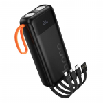 Akupank Hoco 20000 mAh 2A sisseehitatud kaablitega USB A + USB C + Lightning + Micro USB ja topeltvalgusega J151A must