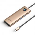 Orico PW11 9-&uuml;hes USB-C dokkimisjaam 2x USB-A 3.0 1x USB-C 3.0 1x USB-C PD 100W 1x HDMI 4K 60Hz 1x microSD/SD 1x RJ45 2.5G Ethernet 1x Audio 3.5 mm - roosa kuld