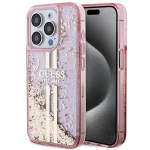 GUESS &uuml;mbris jaoks IPHONE 15 Pro GUHCP15LLFCSEGP (Liquid Glitter kuldne Stripes) roosa