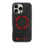 Audi Carbon Fiber Sport punane Circle MagSafe &Uuml;mbris jaoks iPhone 16 Pro Max 6.9" - must