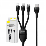 3in1 USB kaabel Baseus Flash Series, USB-C + micro USB + Lightning, 100W, 1.2m (must)