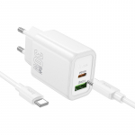 Laadija Hoco N63 30W GaN USB-C/USB-A + USB-C to USB-C kaabel 1.0m valge