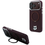 Bordoopunane Karl Lagerfeldi MagSafe-&uuml;mbris 360&deg; r&otilde;ngasaluse ja Choupette'i pea embleemiga iPhone 18 Pro Max / 17 Pro Max telefonile