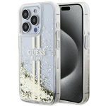 GUESS &uuml;mbris jaoks IPHONE 15 Pro GUHCP15LLFCSEGT (Liquid Glitter kuldne Stripes) l&auml;bipaistev