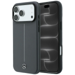 Mercedes Leather Semi Wrap Iconic Line &uuml;mbris seadmele iPhone 18 Pro / 17 Pro, MagSafe-&uuml;hilduv &ndash; tumehall