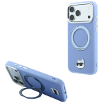 Helesinine Karl Lagerfeldi MagSafe-&uuml;mbris 360&deg; r&otilde;ngasaluse ja Choupette'i pea embleemiga iPhone 18 Pro Max / 17 Pro Max telefonile