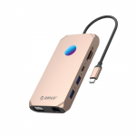 Orico XCR 12-&uuml;hes RGB USB-C dokkimisjaam 3x USB-A 3.1 1x USB-A 2.0 1x USB-C PD 100W 1x USB-C 3.1 1x HDMI 1.4 4K 30Hz 1x VGA 1080p 1x microSD/SD 3.0 1x RJ Gigabit Ethernet 1x Audio CTIA 3.5 mm - roosa kuld