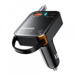 Automobilinis įkroviklis Essager "Yttrium" juodas 65W (integruotas Type-C laidas)