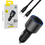 Blavec Car charger BS-06D-C Trip - USB + 2xType C - QC 3.0 18W PD 65W with Type C to Type C (CCBS06DCQ-U2CB) black