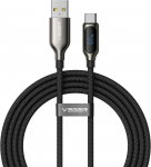 USB A &ndash; Type C kaabel LED-ekraaniga, VEGER PD 3A 66W AC1-XHJ, 1,2 m, must