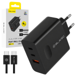 Blavec seinalaadija BC-11 GaN - USB + 2xType C - QC PD 65W 3A koos Type C - Type C kaabliga (TCBC11G-U2CB653A) must