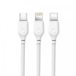 XO NB103 kolm-&uuml;hes USB-A kaabel Lightning-, USB-C- ja Micro-USB-pistikutega, 1 m, 2,1 A &ndash; valge