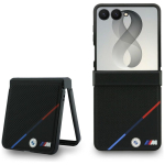 Must BMW M Leather Perforated Tricolor Stripe Metal Logos &uuml;mbris MagSafe'i toega Samsung Galaxy Z Flip8 telefonile