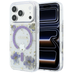 Guess Resin Flowers Glitter &uuml;mbris seadmele iPhone 18 Pro Max / 17 Pro Max, MagSafe-&uuml;hilduv &ndash; lilla