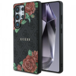 Guess Leather 4G Flowers Print Metal Classic Logo MagSafe &Uuml;mbris jaoks Samsung Galaxy S25 Ultra - must