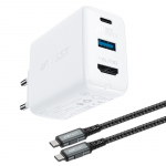 Acefast 2in1 Laadija GaN 65W USB Type C / USB, adapter adapter HDMI 4K @ 60Hz (set with kaabel) valge (A17 valge)