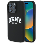 DKNY Silicone Valge Printed Logo MagSafe &Uuml;mbris jaoks iPhone 16 Pro Max - Must