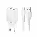 Laadija Awei C15T-EU 10W 2xUSB-A + USB-A to USB-C kaabel 1.0m valge