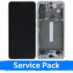 LCD Ekraan &Uuml;hildub Samsung G990 S21 FE 5G Koos Frame / Valge / (Service Pack)