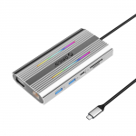 Orico XDR 12-&uuml;hes RGB USB-C dokkimisjaam USB-A USB-C PD 100W 2x HDMI 4K 60Hz VGA RJ45 Gigabit SD ja microSD kaardilugeja - hall