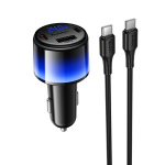 Hoco Z69A autolaadija, USB-A + 2 &times; USB-C, PD, QC3.0, 37 W, USB-C&ndash;USB-C kaabliga, must