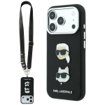 Must rihmaga Karl Lagerfeld Saffiano Karl&Choupette Heads Pins Strap Logo &uuml;mbris iPhone 18 Pro / 17 Pro jaoks