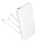 Borofone BJ79 Clever akupank 10000mAh USB koos Type-C ja Lightning kaablitega valge