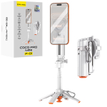 Blavec alumiiniumist selfie-pulk Coco PRO Mini P-01 Magsafe Auto pop nelijalgne statiiv + kaugjuhtimispult + hoidik 0,48 meetrit (SSCPMP01-MQHW048) valge