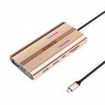 Orico XDR 12-&uuml;hes RGB USB-C dokkimisjaam USB-A USB-C PD 100W 2x HDMI 4K 60Hz VGA RJ45 Gigabit SD ja microSD kaardilugeja - roosa kuld