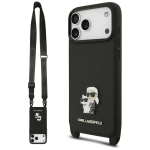 Must rihmaga Karl Lagerfeld Saffiano Karl&Choupette Metal Pin CBDY Strap &uuml;mbris iPhone 18 Pro / 17 Pro jaoks